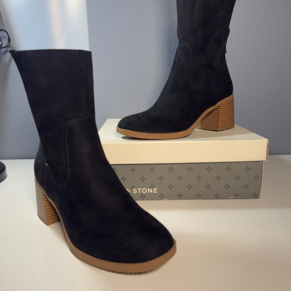 Sun + Stone Lyraaf Boots Women 9.5 Black New Block Heel Back Zip Ankle Bootie - Picture 9 of 13